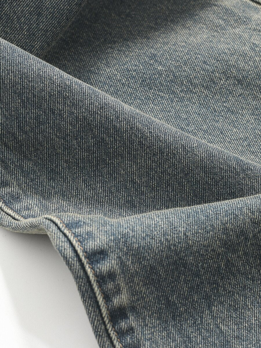 Calça Jeans De Cintura Alta Lavados De Pernas Largas