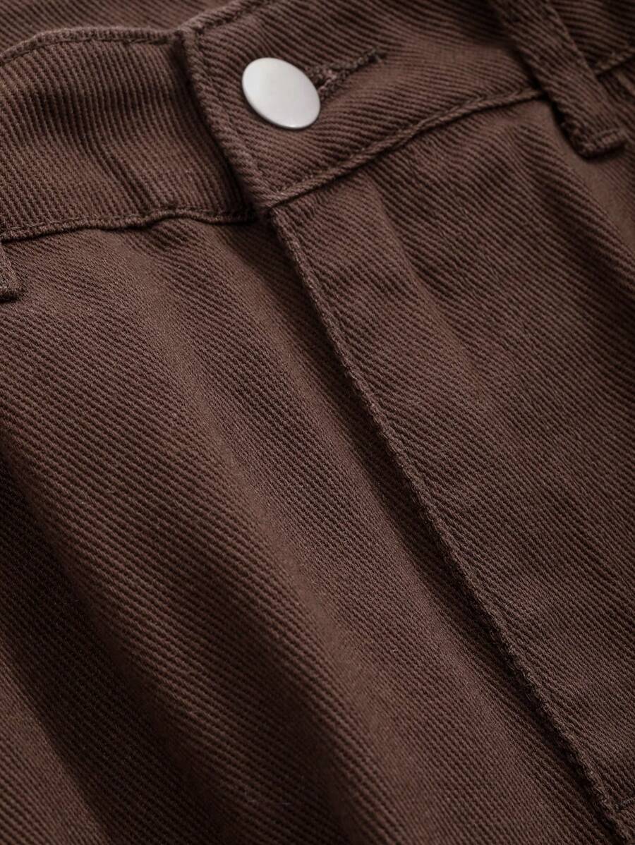 Calça Jeans De Cintura Alta Lavados De Pernas Largas