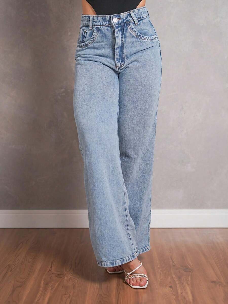 Calça Jeans Feminina Wide Leg Pantalona