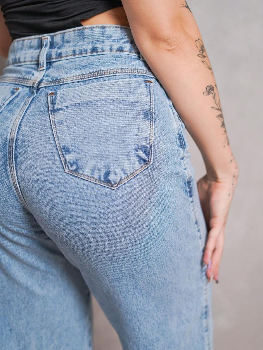 Calça Jeans Feminina Wide Leg Pantalona