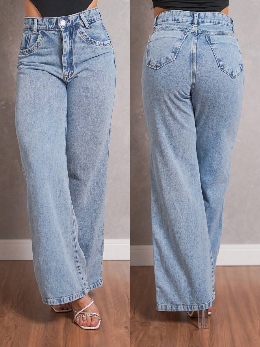 Calça Jeans Feminina Wide Leg Pantalona