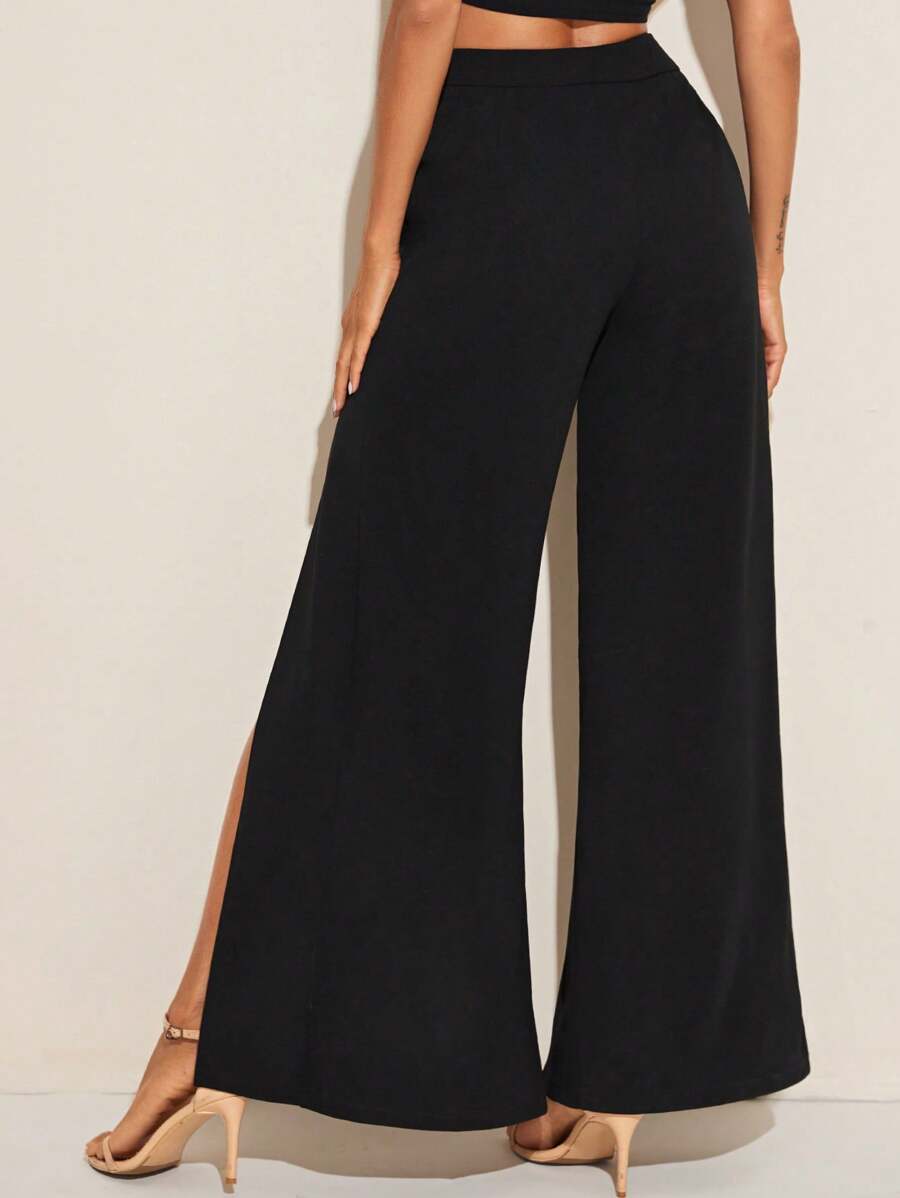 Calça palazzo com zíper