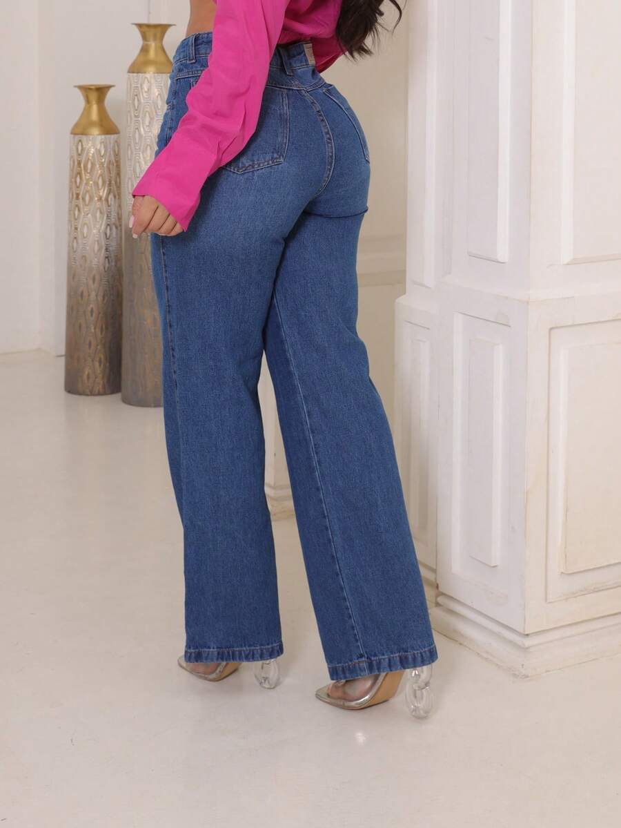 Calça Jeans Feminina Wide Leg Pantalona