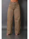 Calça Wide Leg Pantalona Jeans Feminina Cintura Alta