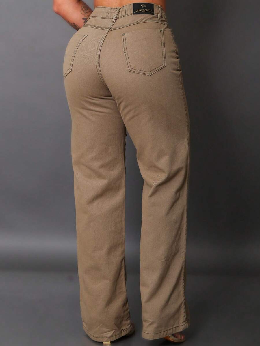 Calça Wide Leg Pantalona Jeans Feminina Cintura Alta