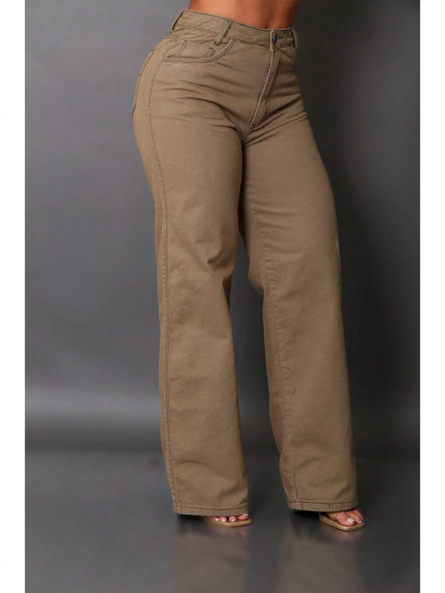 Calça Wide Leg Pantalona Jeans Feminina Cintura Alta