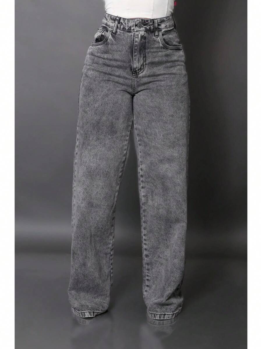 Calça Wide Leg Pantalona Jeans Feminina Cintura Alta