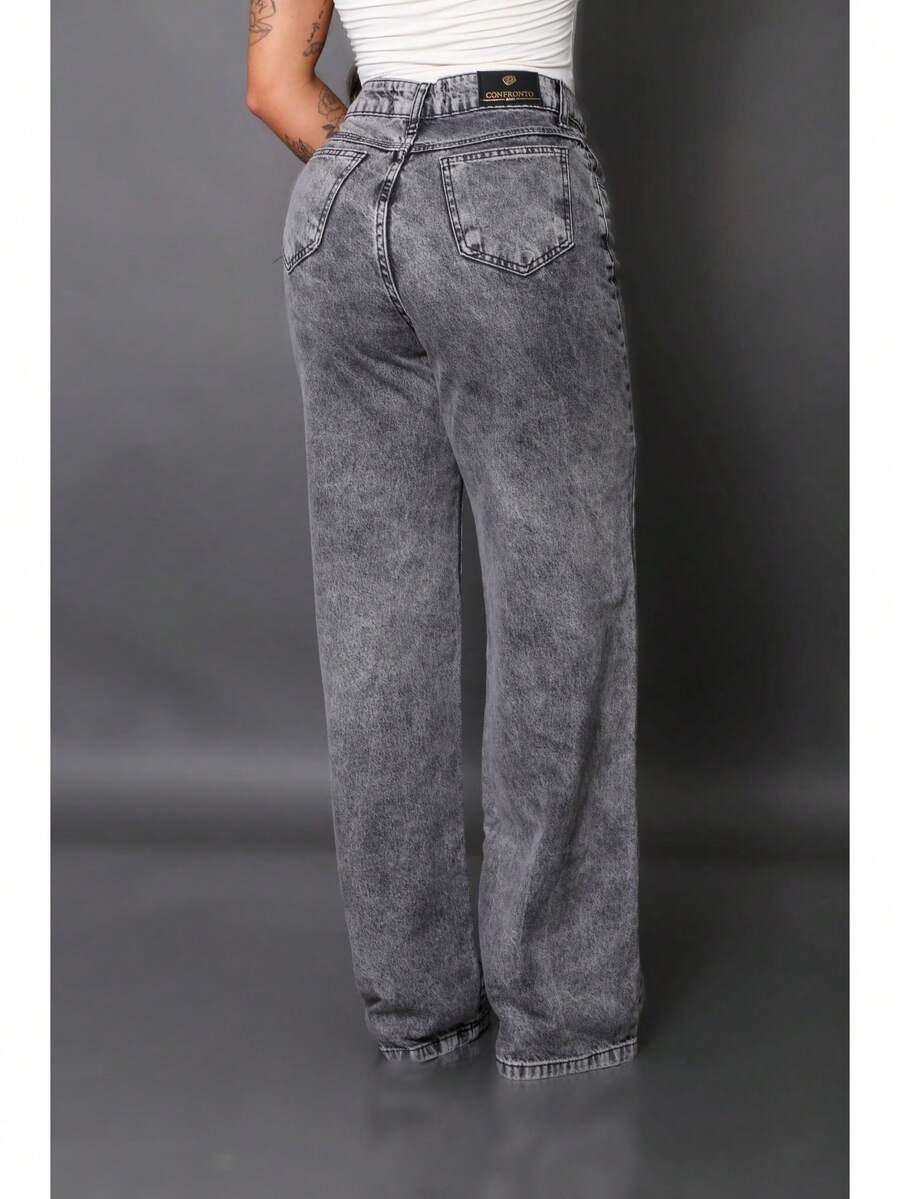 Calça Wide Leg Pantalona Jeans Feminina Cintura Alta