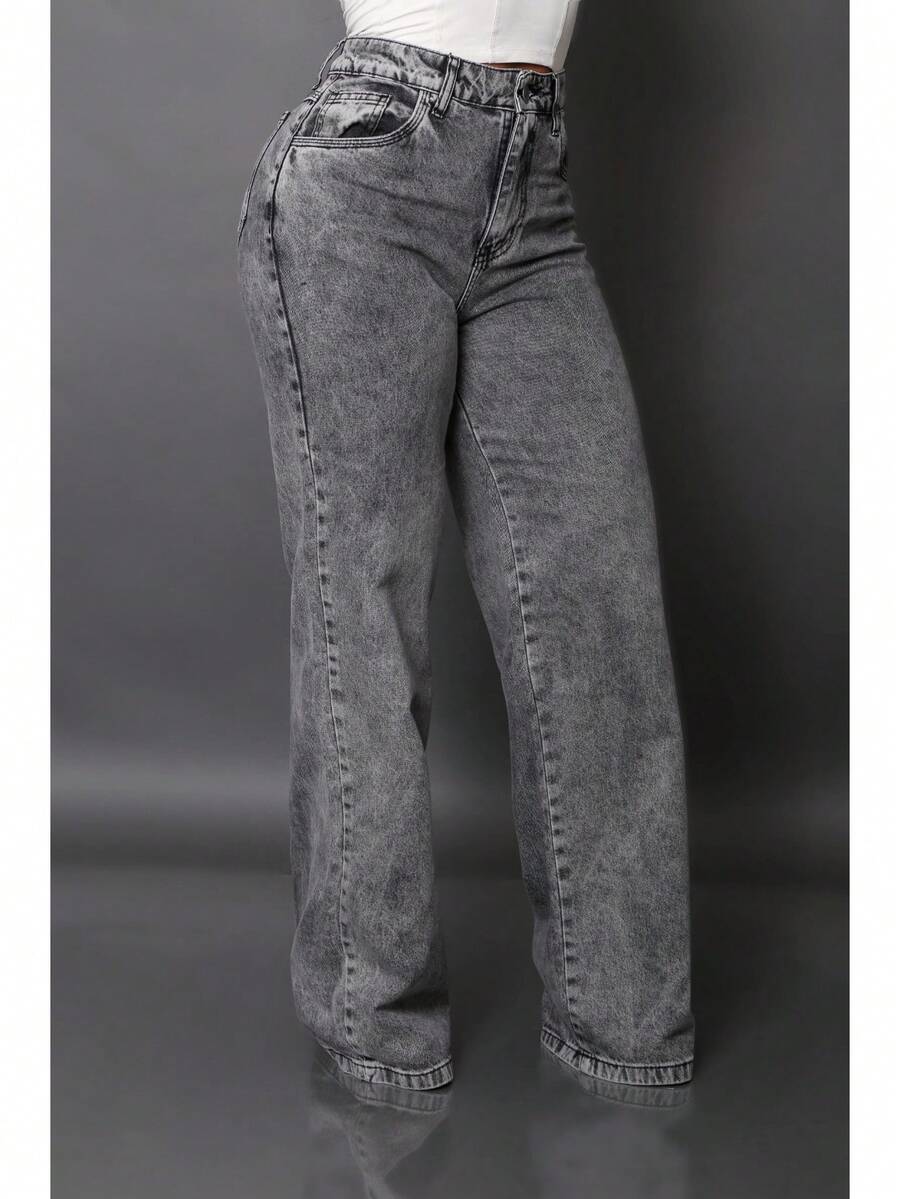 Calça Wide Leg Pantalona Jeans Feminina Cintura Alta