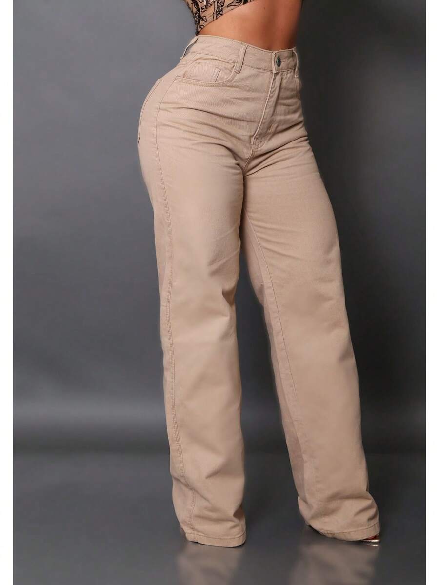 Calça Wide Leg Pantalona Jeans Feminina Cintura Alta