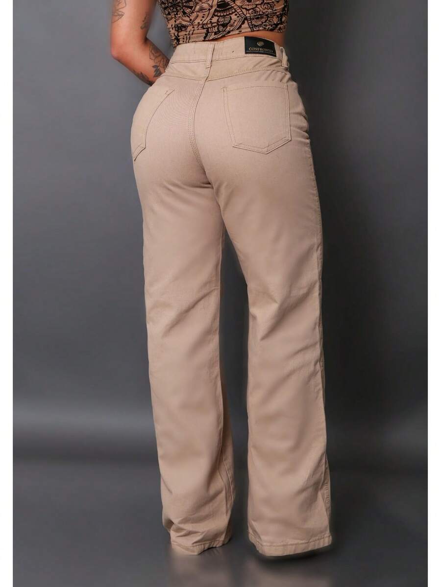 Calça Wide Leg Pantalona Jeans Feminina Cintura Alta