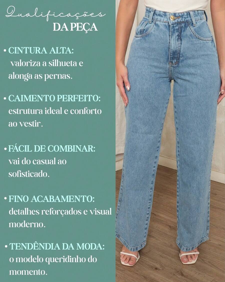 Calça Jeans Feminina Wide Leg Pantalona