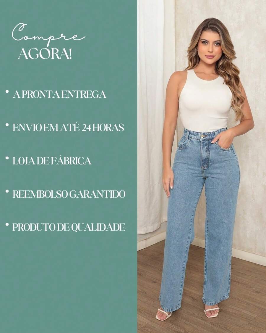 Calça Jeans Feminina Wide Leg Pantalona