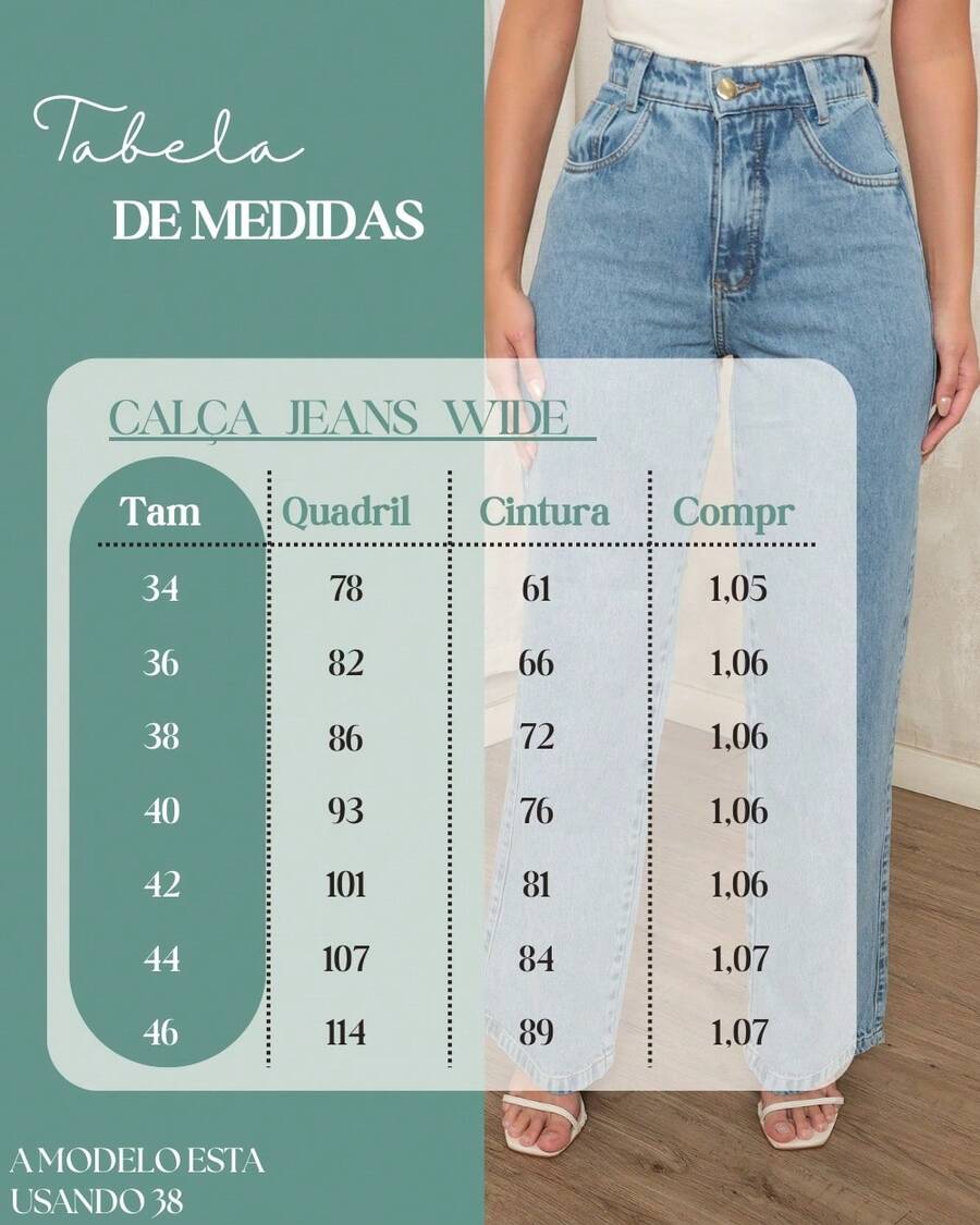 Calça Jeans Feminina Wide Leg Pantalona
