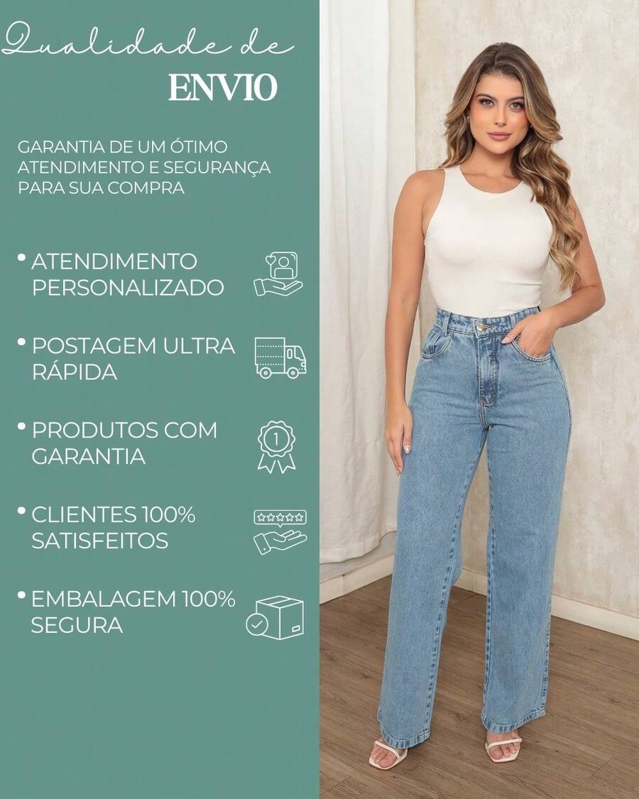 Calça Jeans Feminina Wide Leg Pantalona