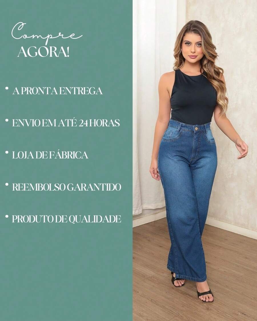Calça Jeans Feminina Wide Leg Pantalona
