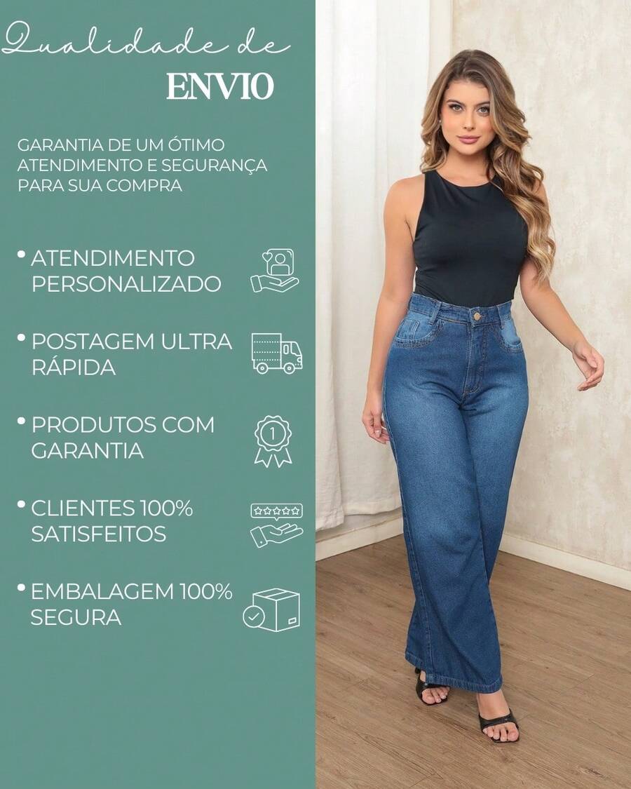Calça Jeans Feminina Wide Leg Pantalona