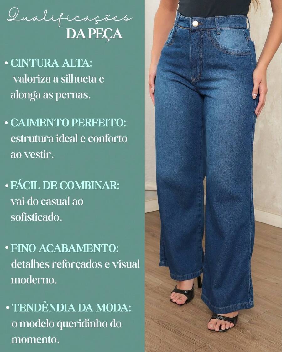 Calça Jeans Feminina Wide Leg Pantalona