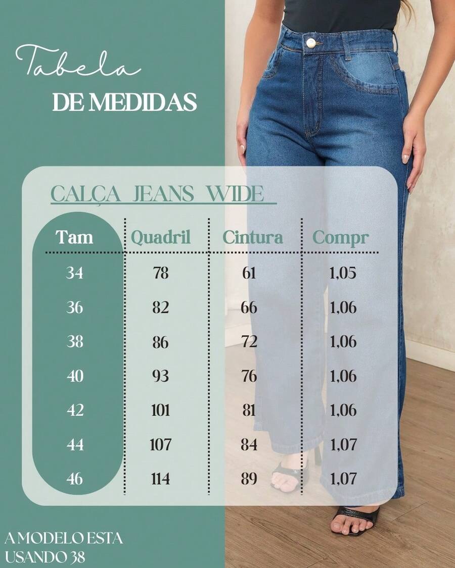 Calça Jeans Feminina Wide Leg Pantalona