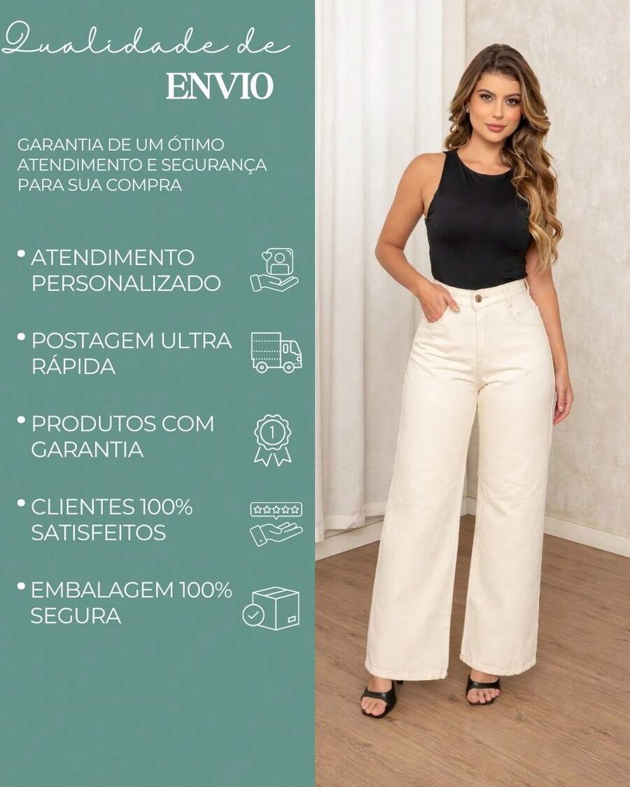 Calça Jeans Feminina Wide Leg Pantalona