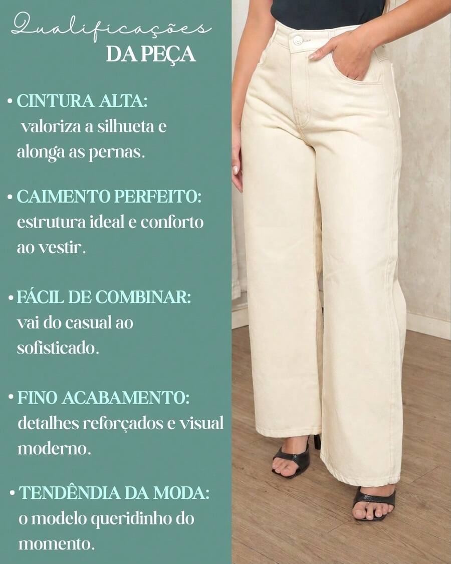 Calça Jeans Feminina Wide Leg Pantalona
