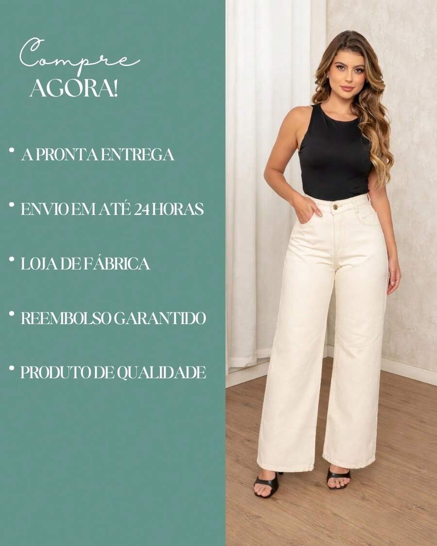Calça Jeans Feminina Wide Leg Pantalona