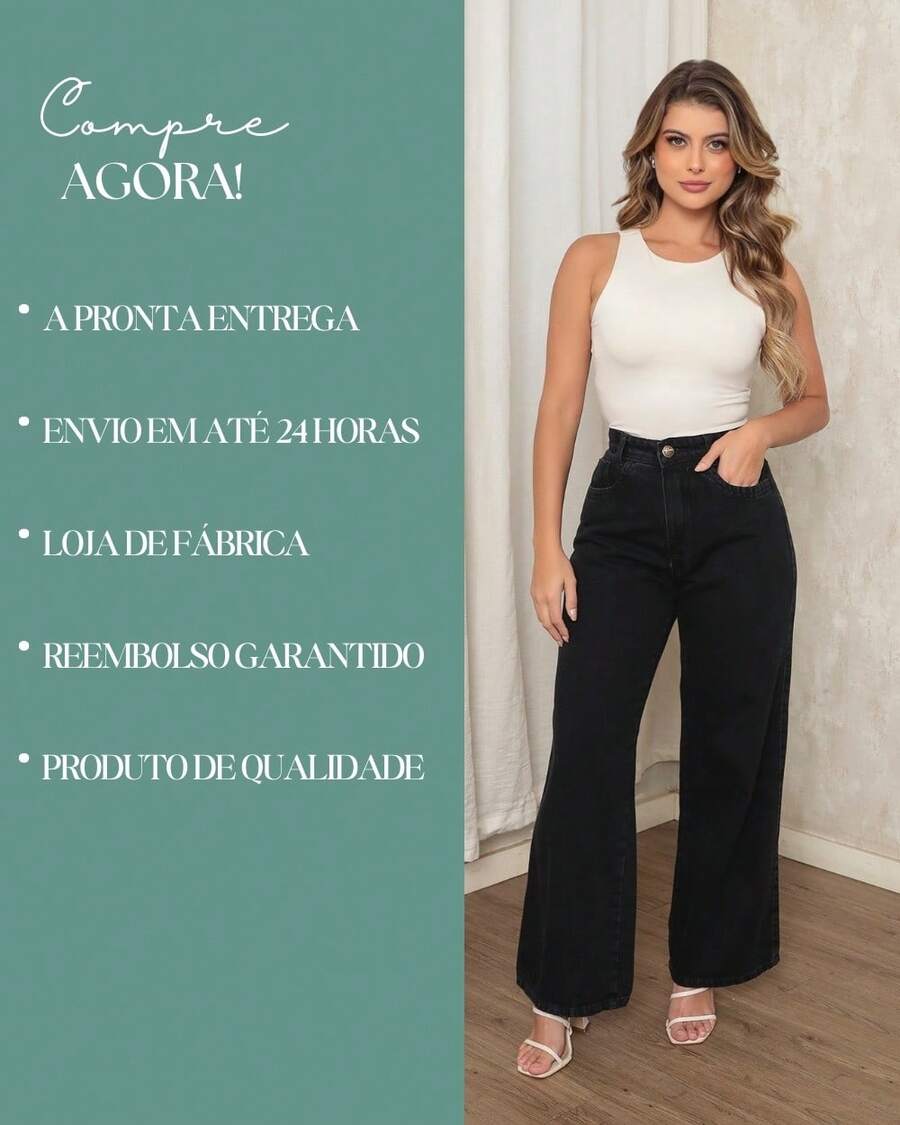 Calça Jeans Feminina Wide Leg Pantalona