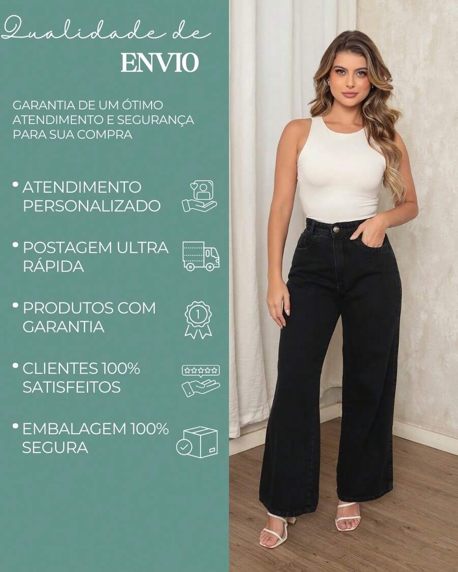 Calça Jeans Feminina Wide Leg Pantalona