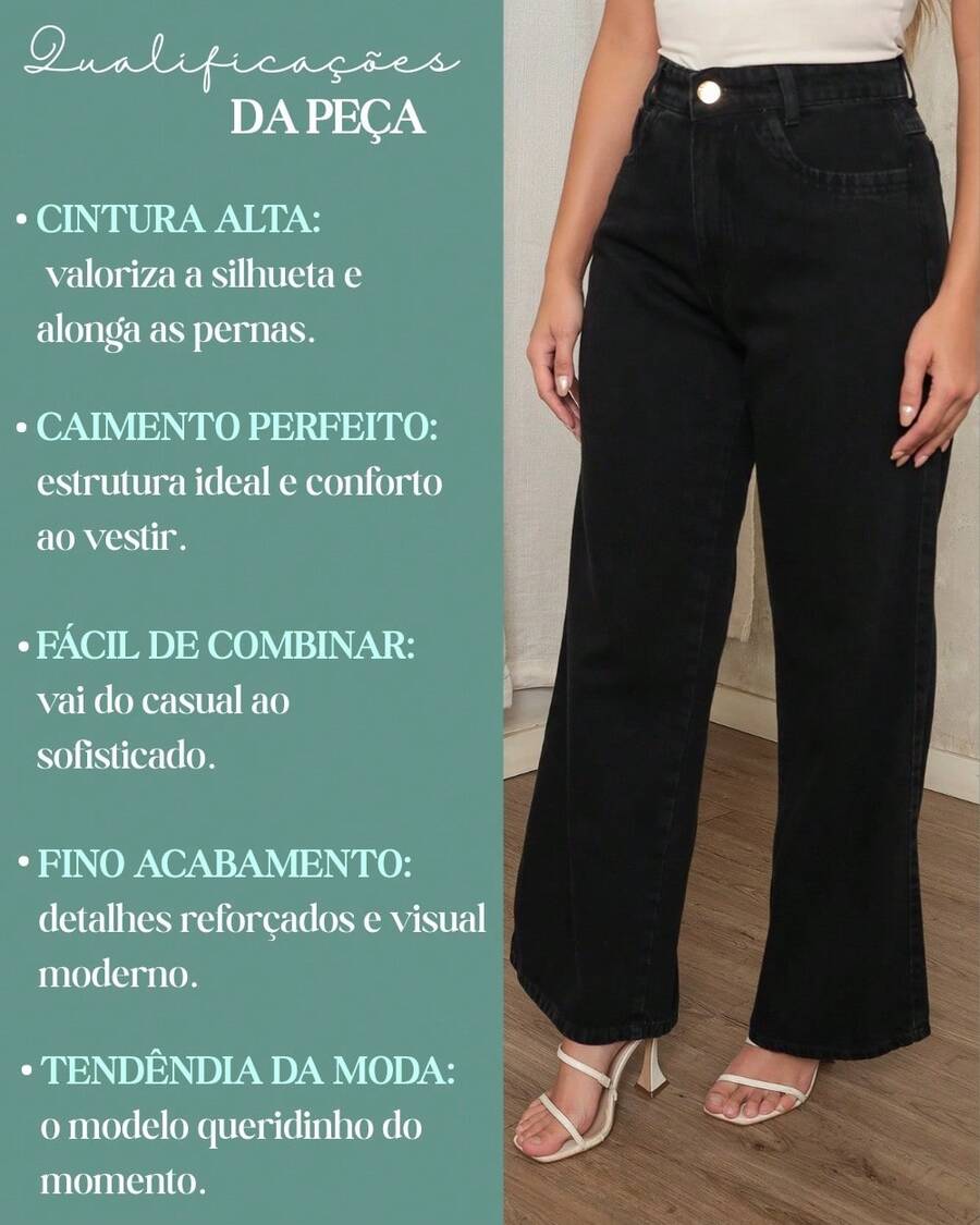 Calça Jeans Feminina Wide Leg Pantalona