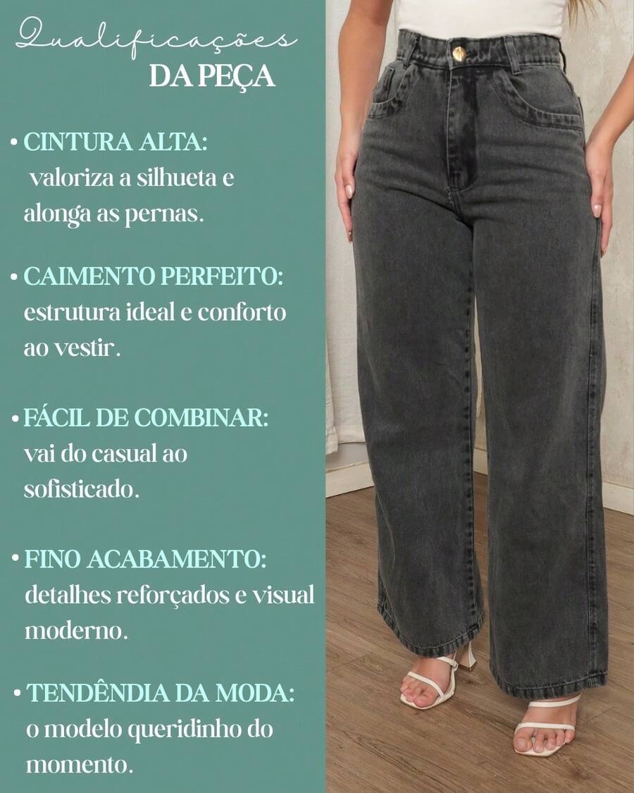 Calça Jeans Feminina Wide Leg Pantalona