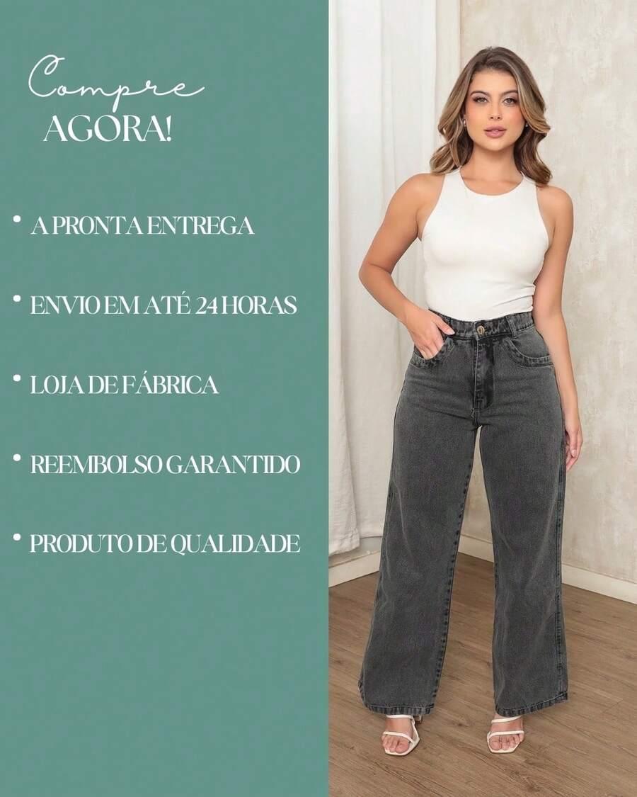 Calça Jeans Feminina Wide Leg Pantalona