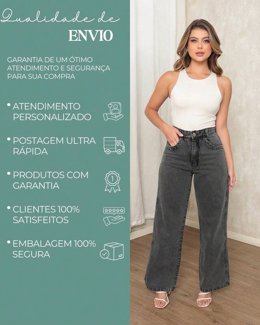 Calça Jeans Feminina Wide Leg Pantalona