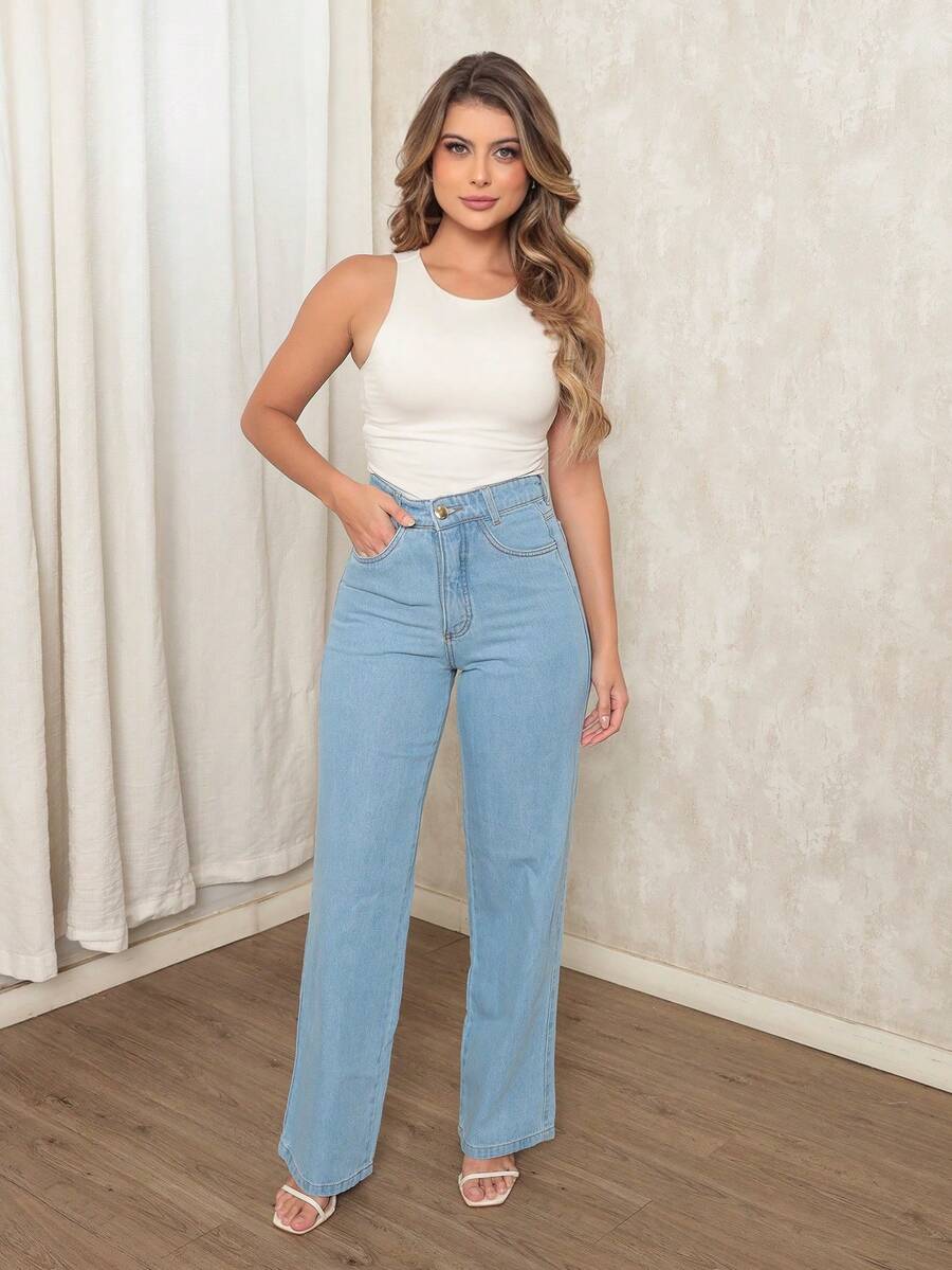 Calça Jeans Feminina Wide Leg Pantalona