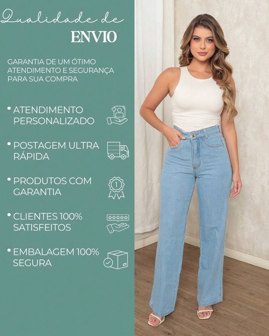 Calça Jeans Feminina Wide Leg Pantalona