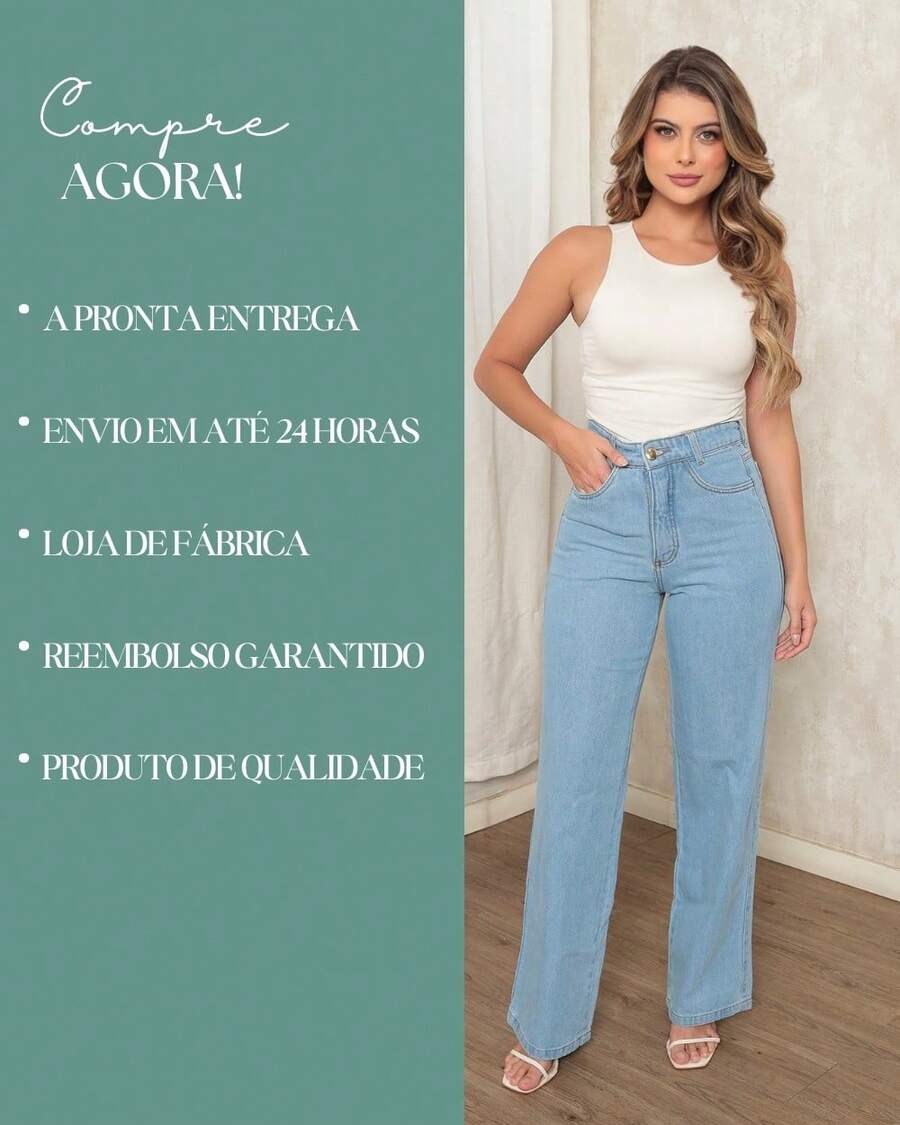 Calça Jeans Feminina Wide Leg Pantalona