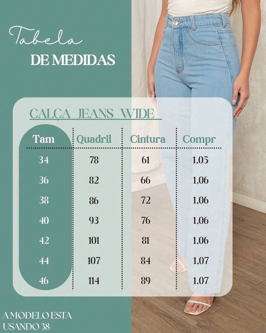 Calça Jeans Feminina Wide Leg Pantalona