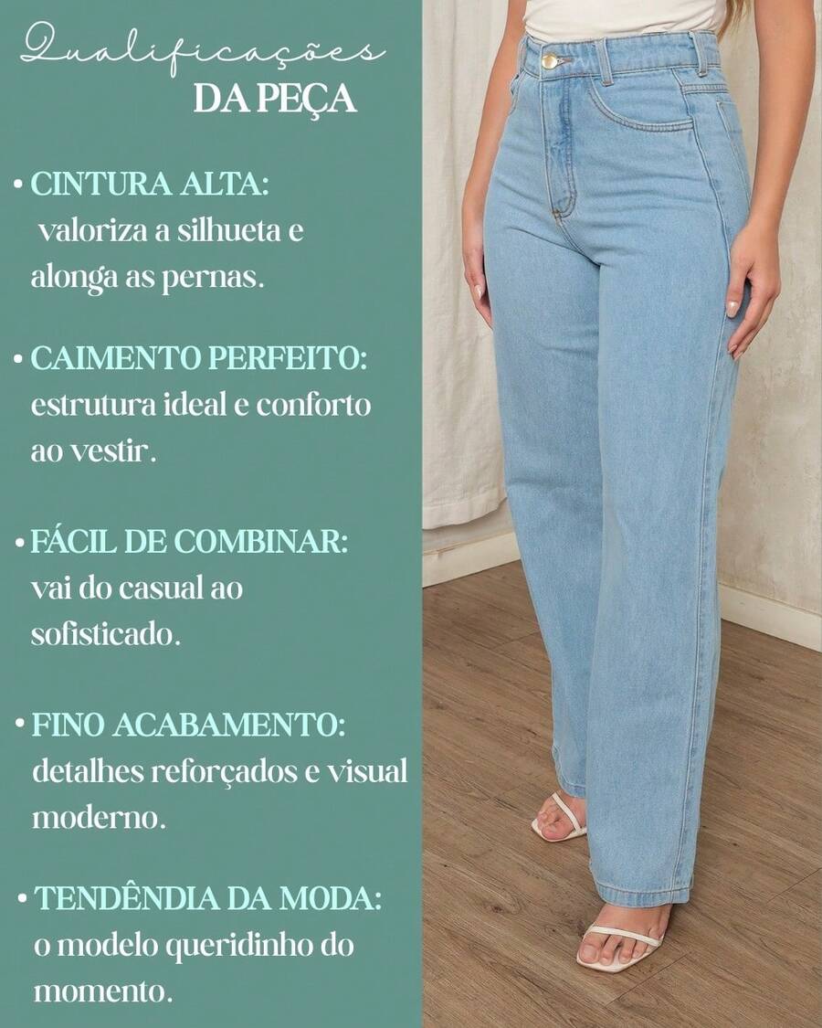 Calça Jeans Feminina Wide Leg Pantalona