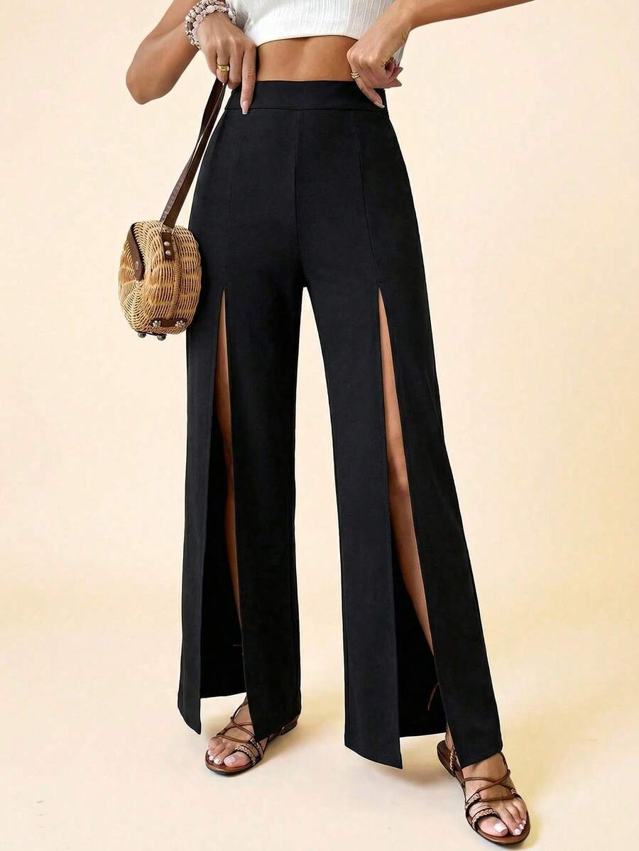 Calça palazzo com zíper