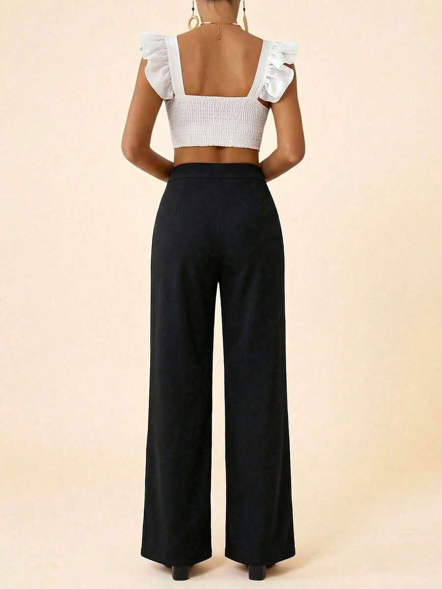 Calça palazzo com zíper