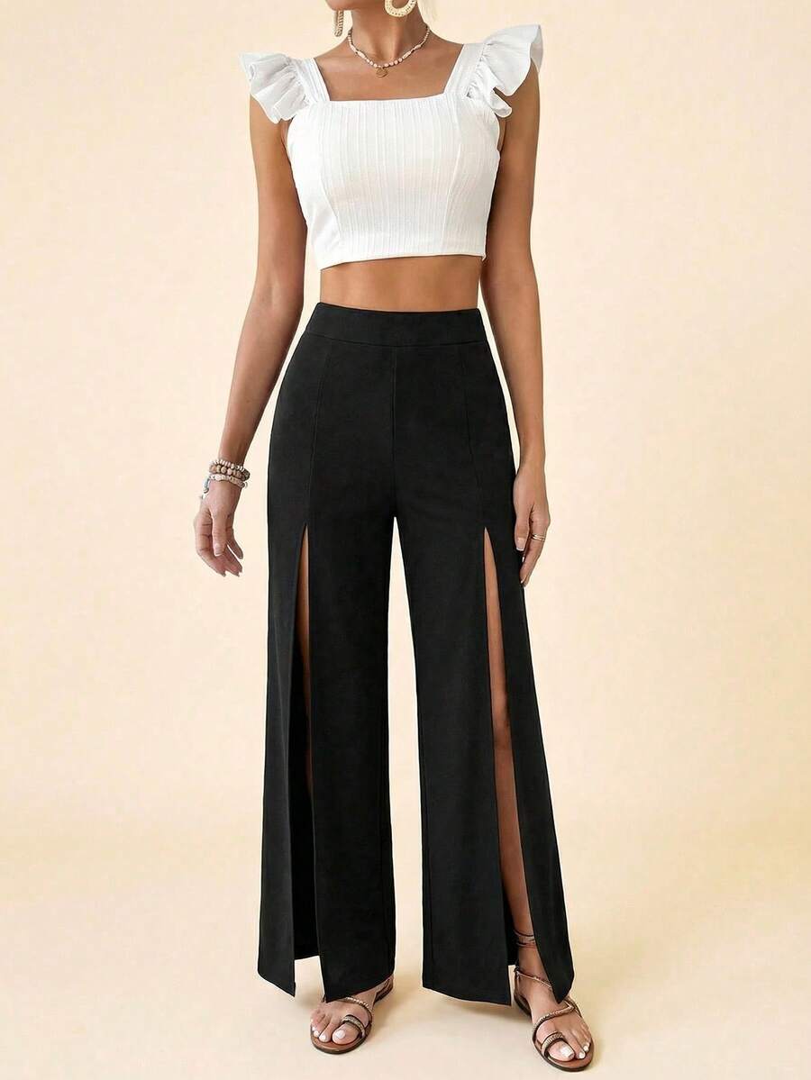 Calça palazzo com zíper