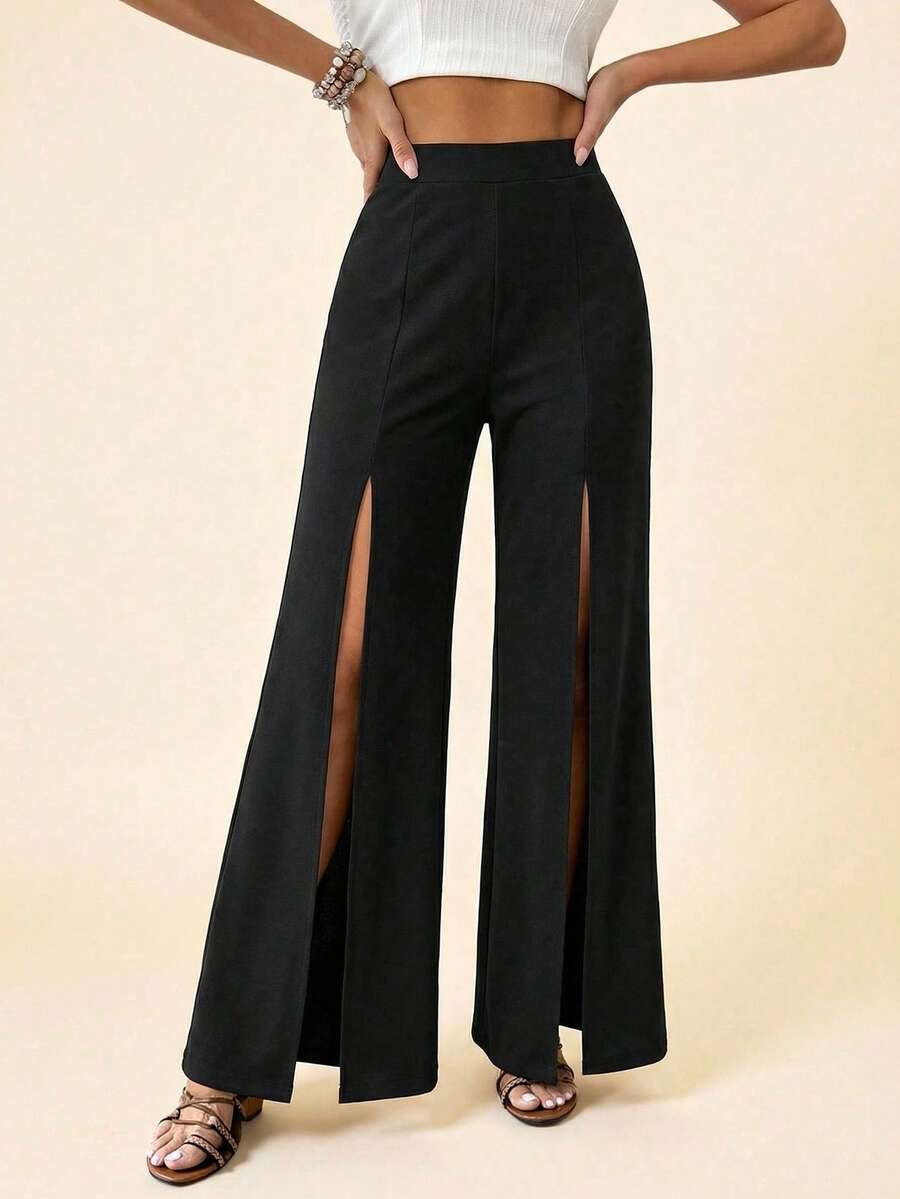 Calça palazzo com zíper