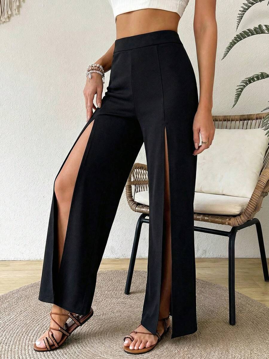 Calça palazzo com zíper