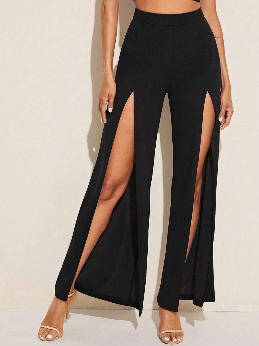 Calça palazzo com zíper