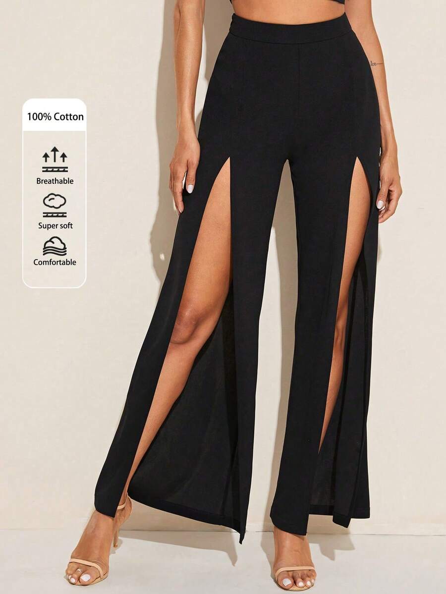 Calça palazzo com zíper