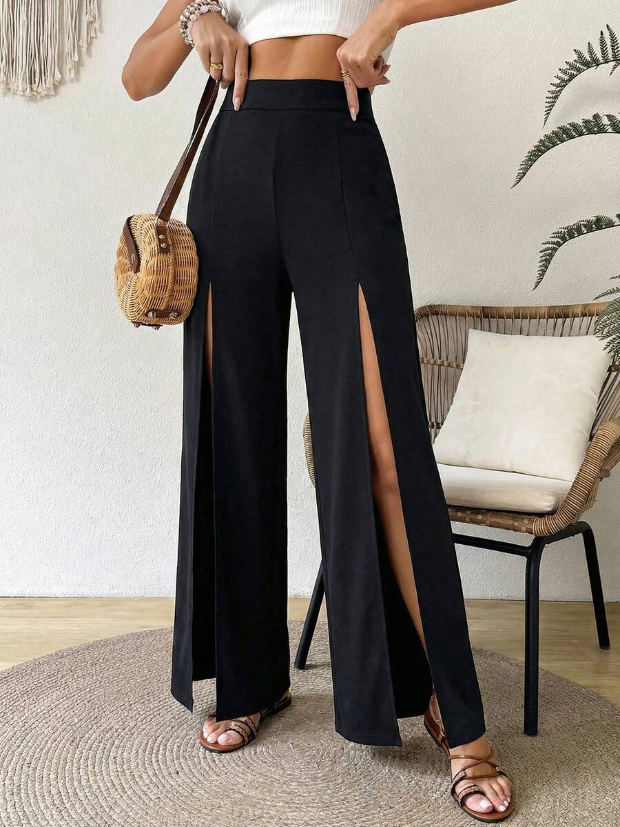 Calça palazzo com zíper