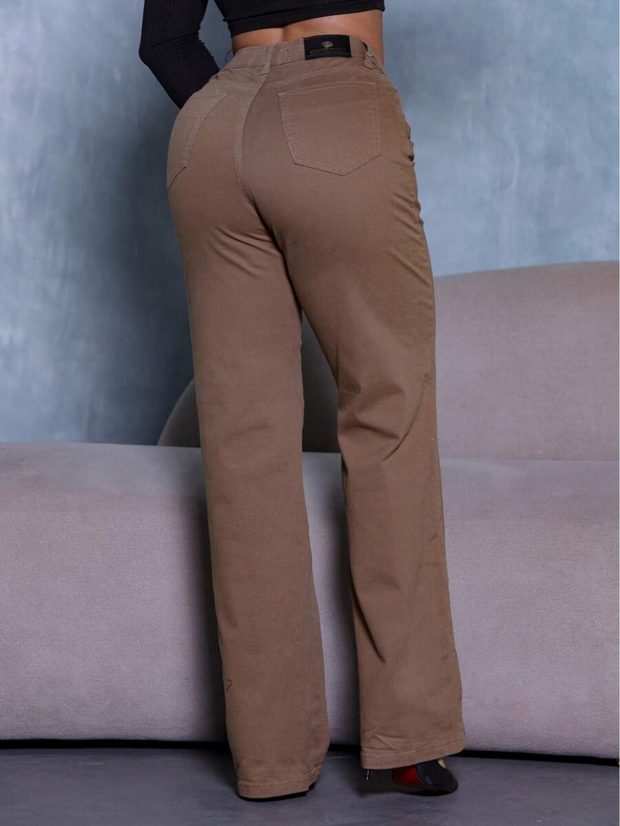 Calça Wide Leg Pantalona Jeans Feminina Cintura Alta