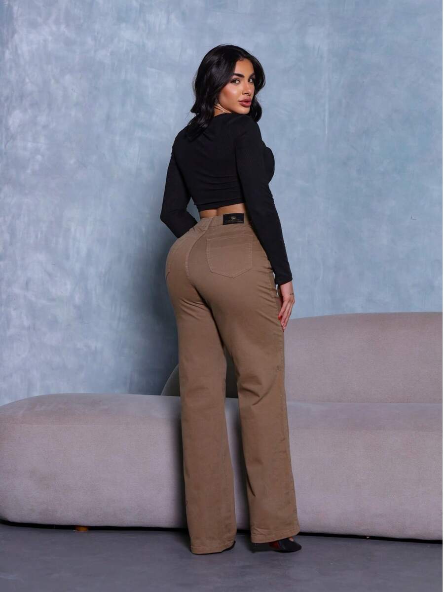 Calça Wide Leg Pantalona Jeans Feminina Cintura Alta