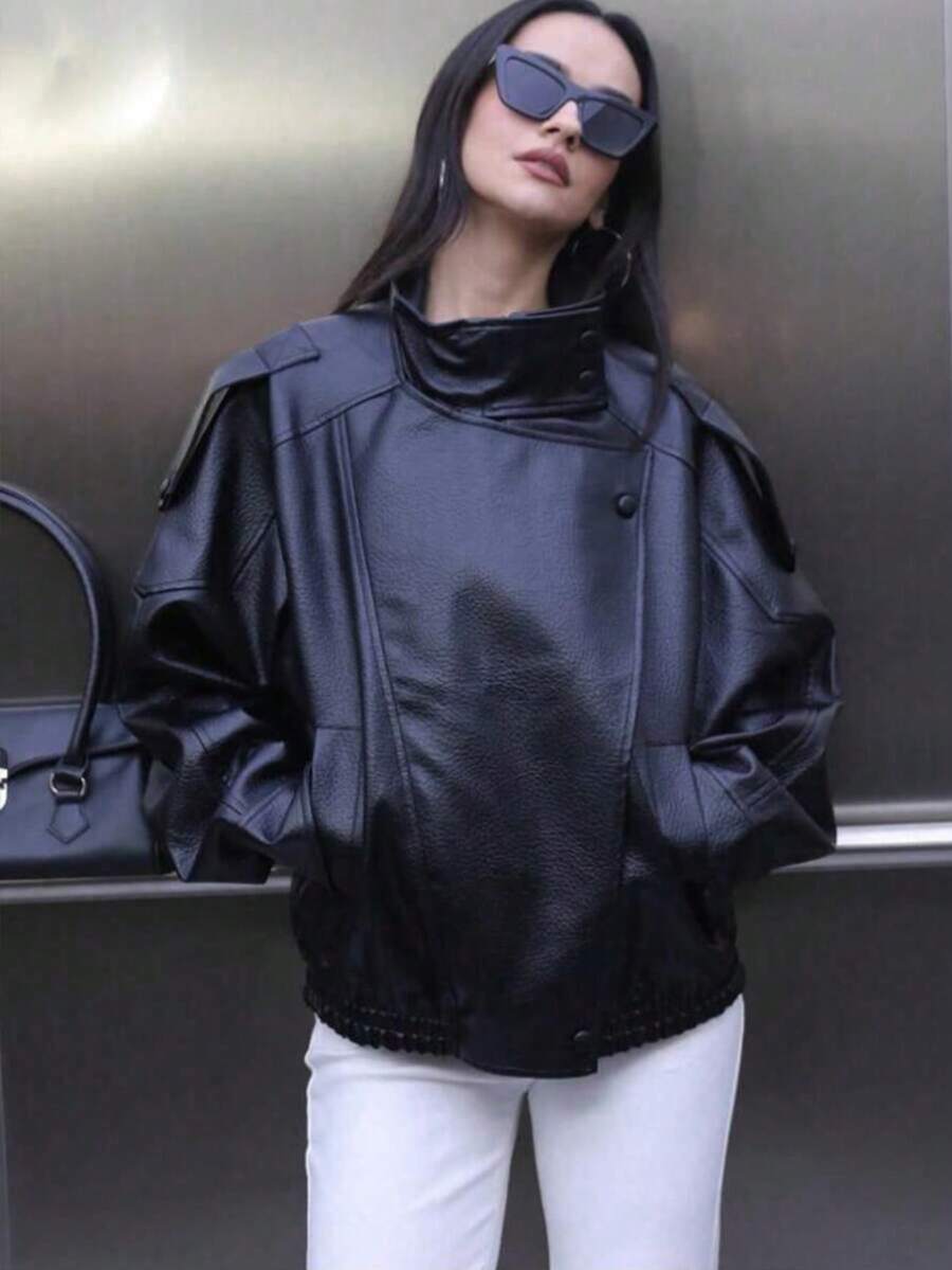 Jaqueta de Couro Solta Feminina Outono Inverno