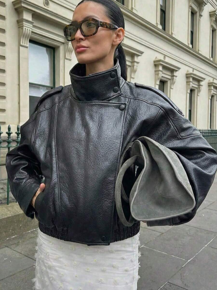 Jaqueta de Couro Solta Feminina Outono Inverno