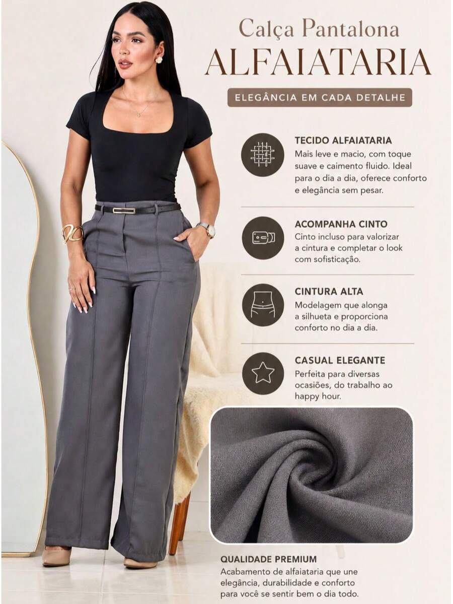 Calça Pantalona Feminina Social Alfaiataria